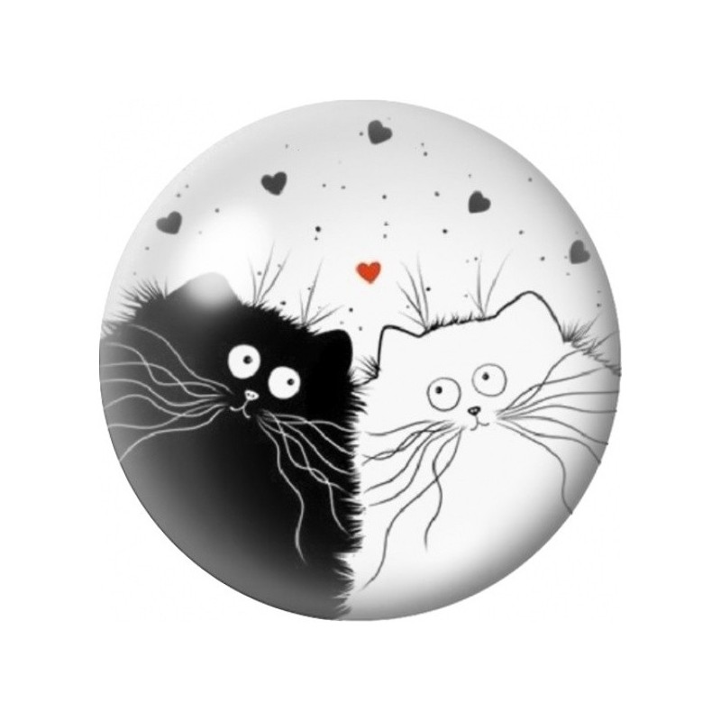 Cabochon en Verre Illustré Chats Noir et Blanc Amoureux 12 à 25mm