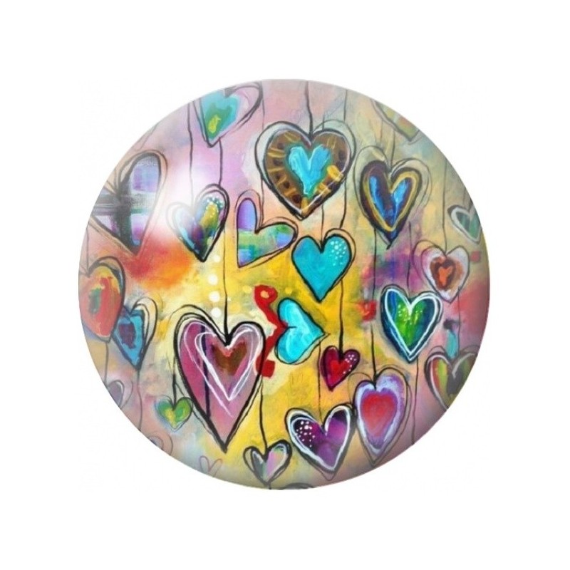 Cabochon en Verre Illustré Graffiti de Cœurs Colorés 12 à 25mm