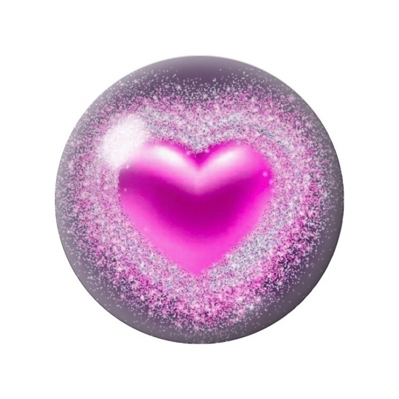 Cabochon en Verre Illustré Cœur Rose Néon 12 à 25mm