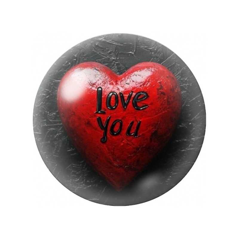 Cabochon en Verre Illustré Cœur Rouge Love You 12 à 25mm