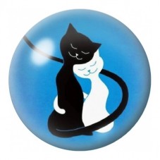 Cabochon en Verre Illustré Chats Enlacés Bleu et Noir 12 à 25mm pour la Création de Bijoux Fantaisie - DIY