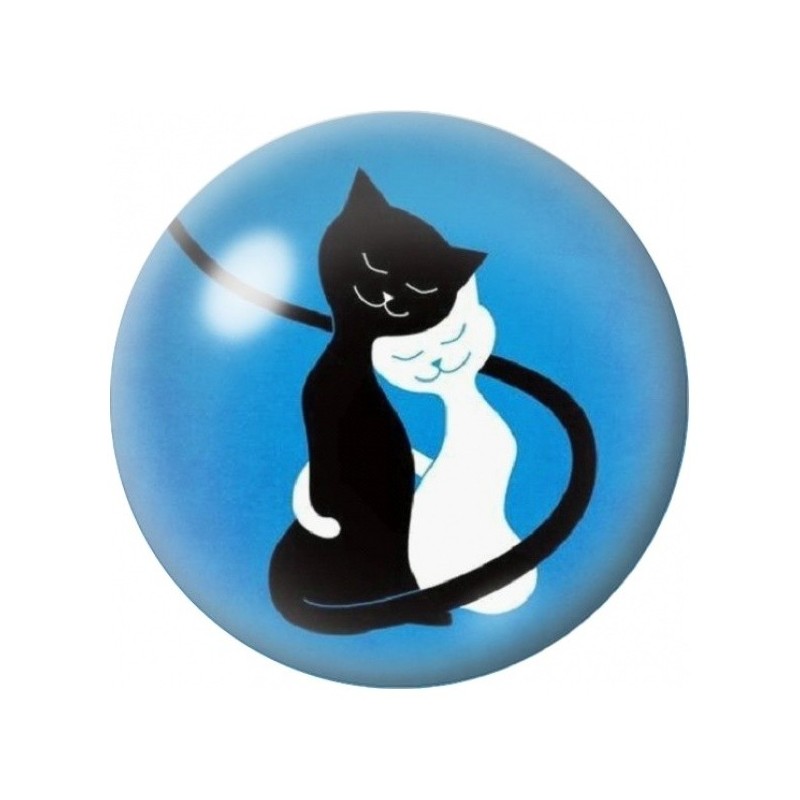Cabochon en Verre Illustré Chats Enlacés Bleu et Noir 12 à 25mm