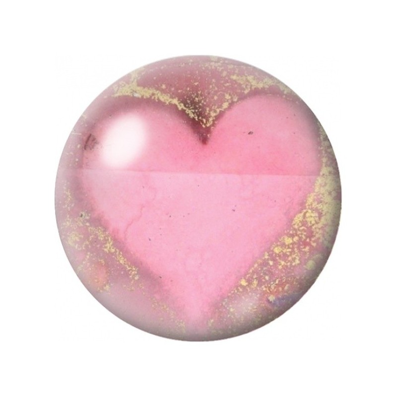 Cabochon en Verre Illustré Cœur Rose Bordé d’Or 12 à 25mm