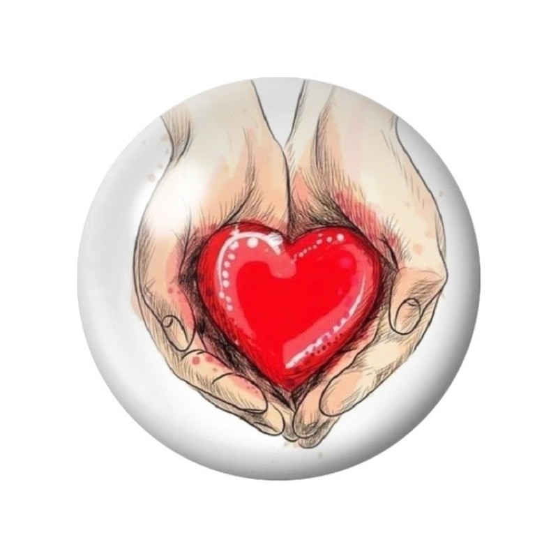Cabochon en Verre Illustré Cœur Rouge entre les Mains 12 à 25mm