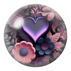 Cabochon en Verre Illustré Cœur Violet aux Fleurs 12 à 25mm pour la Création de Bijoux Fantaisie - DIY