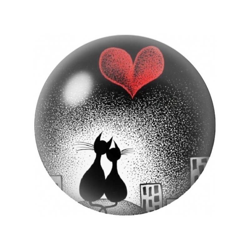 Cabochon en Verre Illustré Chats sous un Cœur Rouge 12 à 25mm