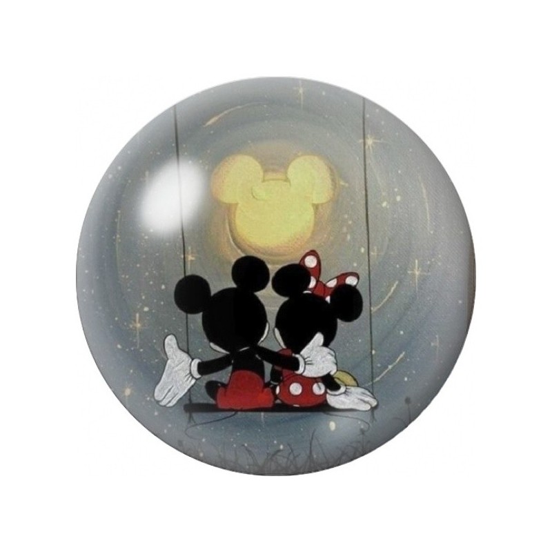 Cabochon en Verre Illustré Mickey et Minnie sous la Pluie 12 à 25mm