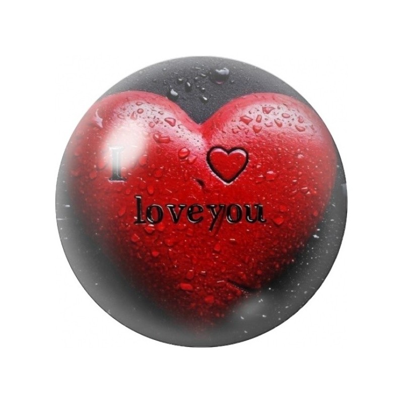 Cabochon en Verre Illustré Cœur Rouge Love You 12 à 25mm