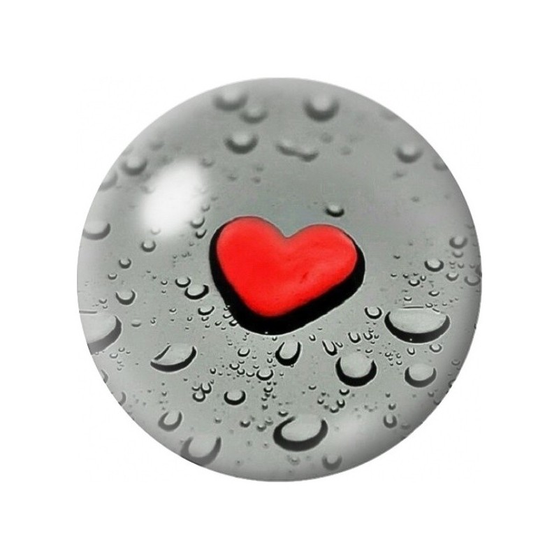 Cabochon en Verre Illustré Petit Cœur sous la Pluie 12 à 25mm
