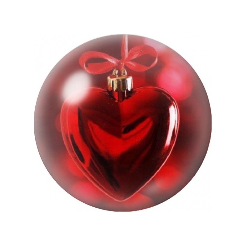 Cabochon en Verre Illustré Boule de Noël Cœur Rouge 12 à 25mm