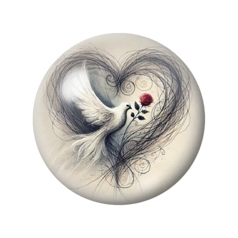 Cabochon en Verre Illustré Colombes Formant un Cœur 12 à 25mm