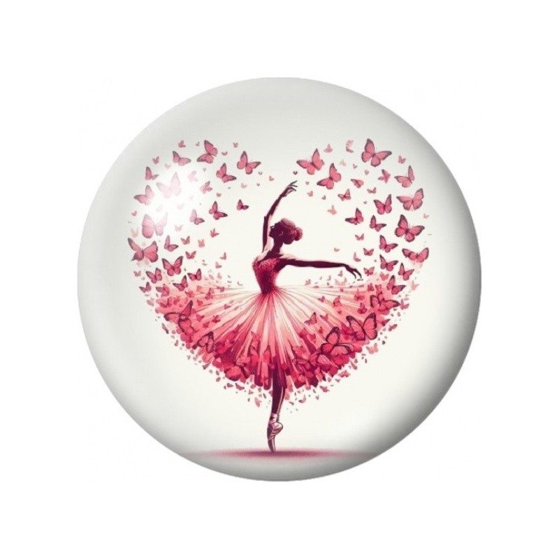 Cabochon en Verre Illustré Ballerine aux Papillons Roses 12 à 25mm