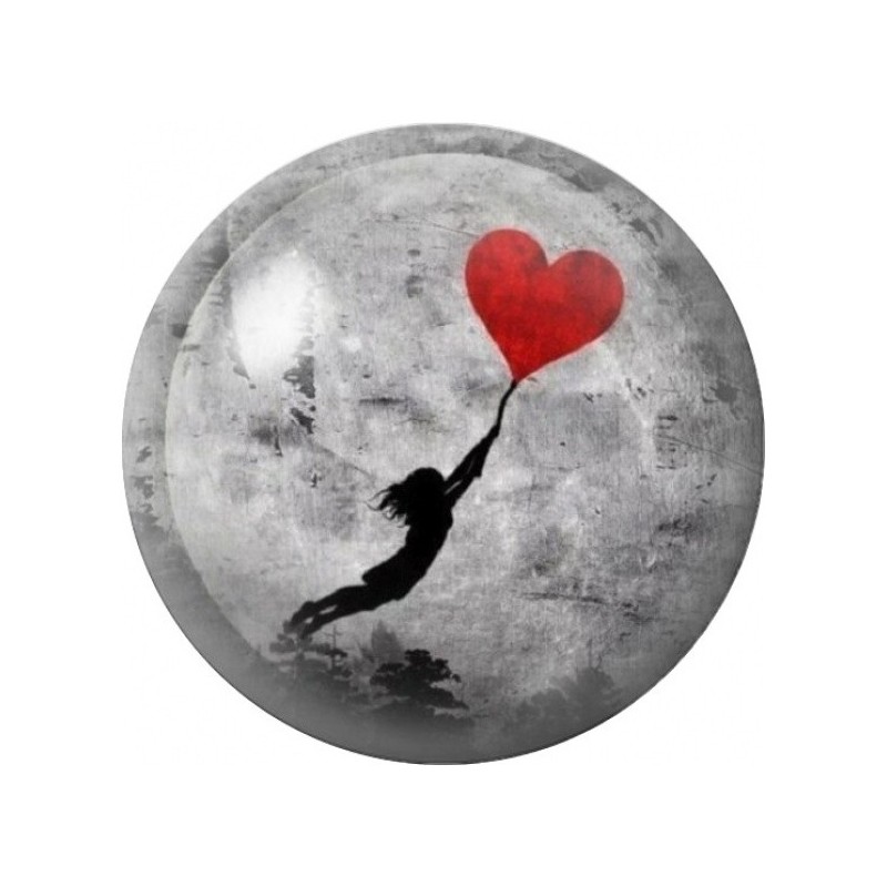Cabochon en Verre Illustré Enfant au Ballon Cœur Rouge 12 à 25mm