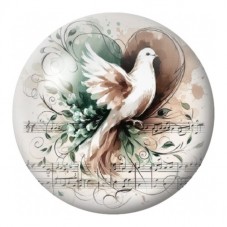 Cabochon en Verre Illustré Colombe aux Fleurs et Partitions 12 à 25mm pour la Création de Bijoux Fantaisie - DIY
