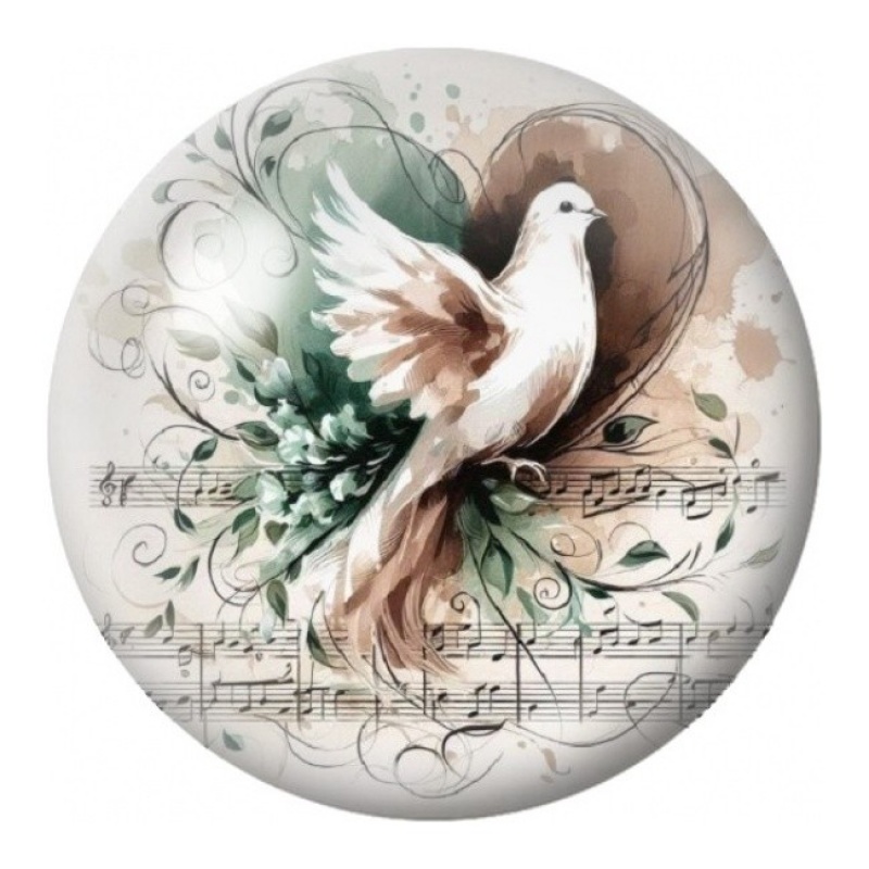 Cabochon en Verre Illustré Colombe aux Fleurs et Partitions 12 à 25mm