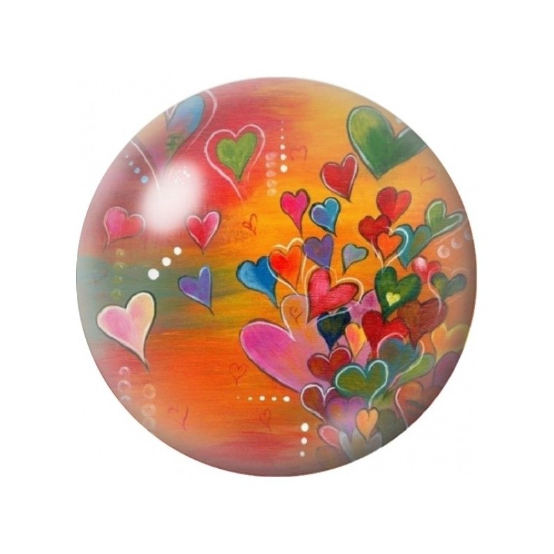 Cabochon en Verre Illustré Envolée de Cœurs Colorés 12 à 25mm