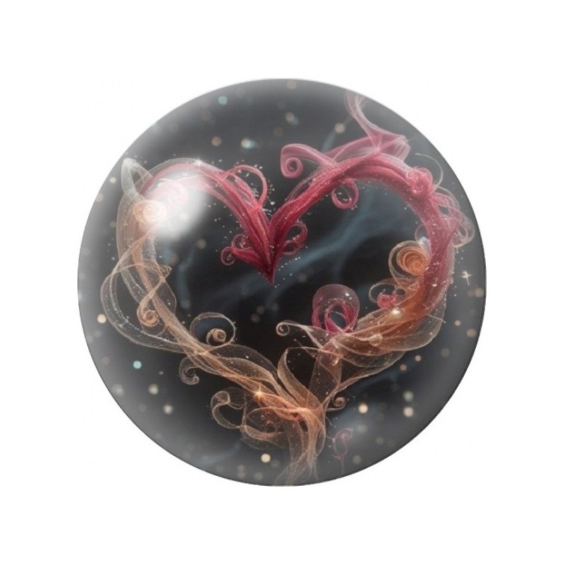 Cabochon en Verre Illustré Cœur de Vignes Roses 12 à 25mm