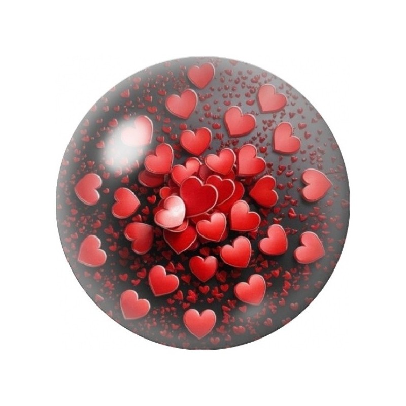 Cabochon en Verre Illustré Tourbillon de Cœurs Rouges 12 à 25mm
