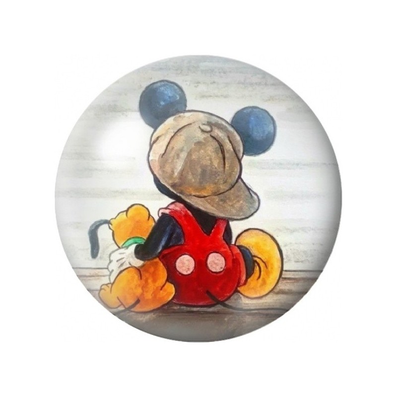 Cabochon en Verre Illustré Mickey au Bouquet de Fleurs 12 à 25mm