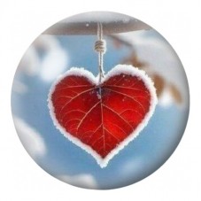 Cabochon en Verre Illustré Feuille Rouge en Cœur sous la Neige 12 à 25mm pour la Création de Bijoux Fantaisie - DIY