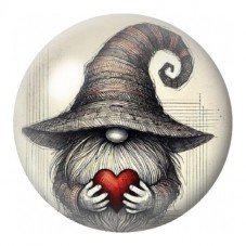 Cabochon en Verre Illustré Gnome au Cœur Rouge 12 à 25mm pour la Création de Bijoux Fantaisie - DIY