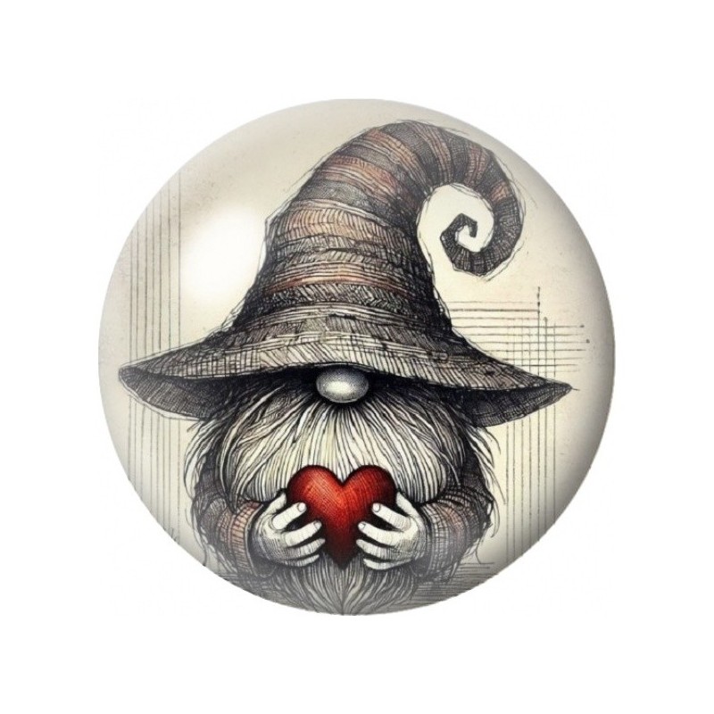Cabochon en Verre Illustré Gnome au Cœur Rouge 12 à 25mm