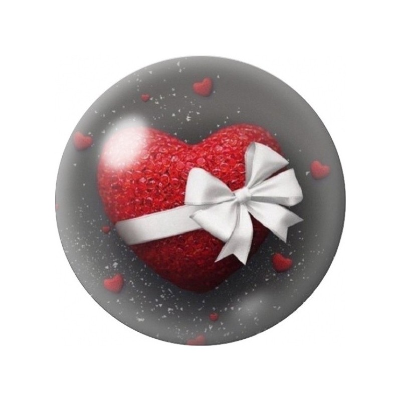 Cabochon en Verre Illustré Cœur Cadeau au Nœud Blanc 12 à 25mm