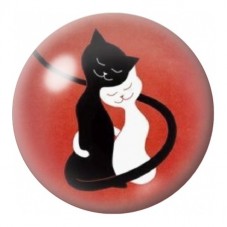Cabochon en Verre Illustré Chats Enlacés sur Fond Rouge 12 à 25mm pour la Création de Bijoux Fantaisie - DIY