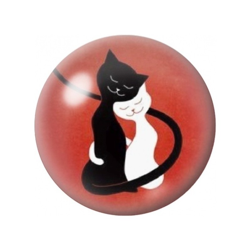 Cabochon en Verre Illustré Chats Enlacés sur Fond Rouge 12 à 25mm