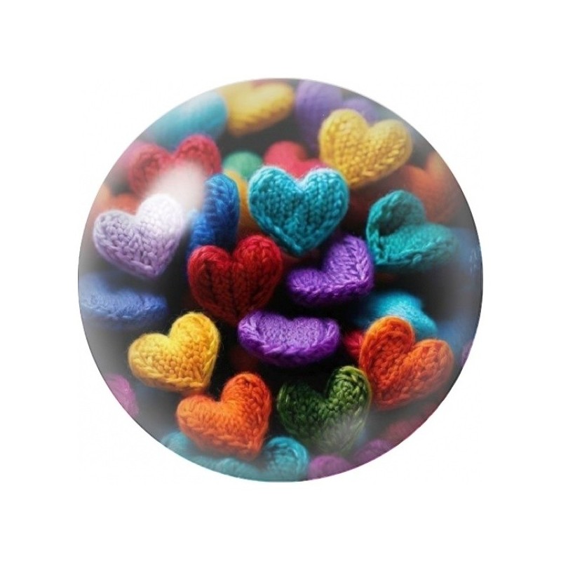Cabochon en Verre Illustré Cœurs Tricotés Multicolores 12 à 25mm