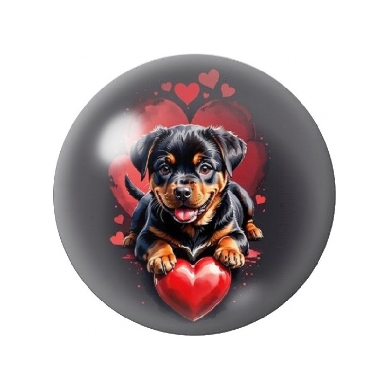 Cabochon en Verre Illustré Rottweiler au Cœur Rouge 12 à 25mm