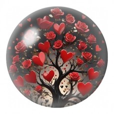 Cabochon en Verre Illustré Arbre aux Roses et aux Cœurs 12 à 25mm pour la Création de Bijoux Fantaisie - DIY