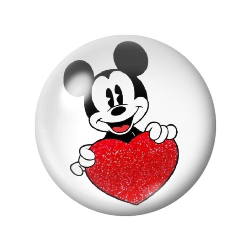 Cabochon en Verre Illustré Mickey au Cœur Pailleté 12 à 25mm