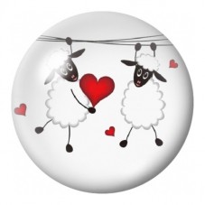 Cabochon en Verre Illustré Moutons Amoureux 12 à 25mm pour la Création de Bijoux Fantaisie - DIY