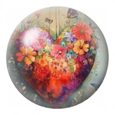 Cabochon en Verre Illustré Cœur Bouquet Aquarelle 12 à 25mm pour la Création de Bijoux Fantaisie - DIY