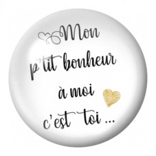 Cabochon en Verre Illustré Mon Petit Bonheur à Moi 12 à 25mm pour la Création de Bijoux Fantaisie - DIY