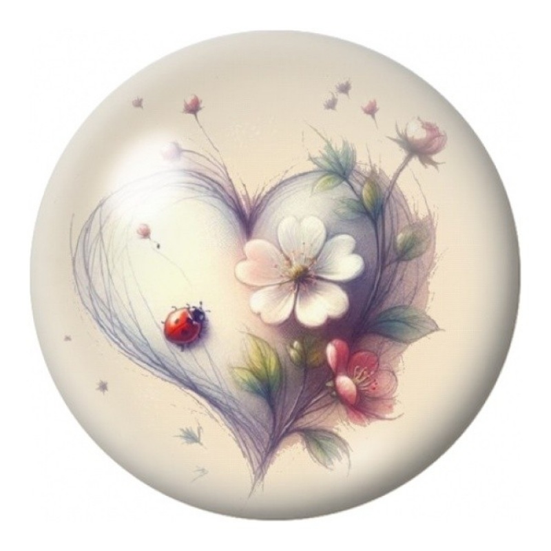 Cabochon en Verre Illustré Bouquet Fleuri à la Coccinelle 12 à 25mm