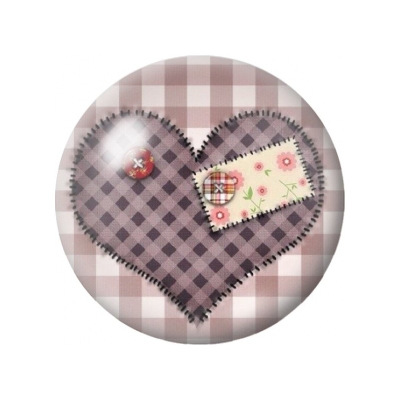 Cabochon en Verre Illustré Cœur Patchwork à Carreaux 12 à 25mm
