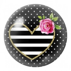 Cabochon en Verre Illustré Cœur Rayé à la Rose 12 à 25mm pour la Création de Bijoux Fantaisie - DIY