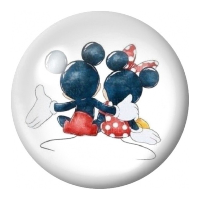 Cabochon en Verre Illustré Mickey et Minnie Assis Ensemble 12 à 25mm
