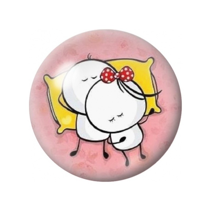 Cabochon en Verre Illustré Petit Couple sur un Oreiller 12 à 25mm
