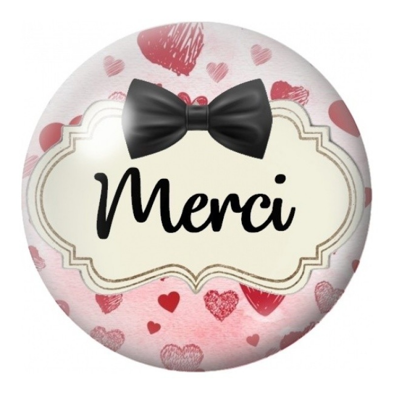 Cabochon en Verre Illustré Merci aux Petits Cœurs 18 à 25mm