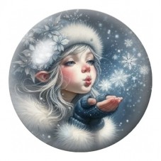 Cabochon en Verre Illustré Fillette Soufflant la Neige 12 à 25mm pour la Création de Bijoux Fantaisie - DIY
