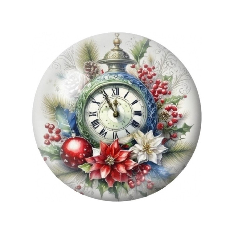 Cabochon en Verre Illustré Horloge Fleurie de Noël 12 à 25mm