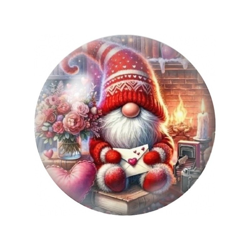 Cabochon en Verre Illustré Gnome de Noël au Coin du Feu 12 à 25mm