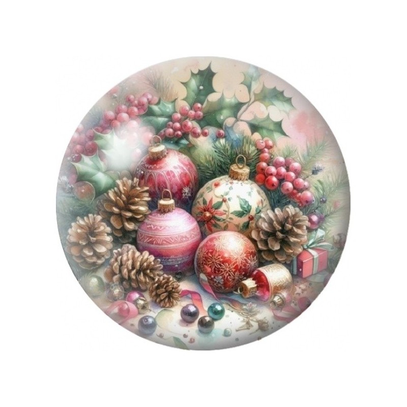 Cabochon en Verre Illustré Bouquet de Boules de Noël 12 à 25mm