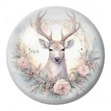Cabochon en Verre Illustré Cerf Blanc aux Fleurs 12 à 25mm pour la Création de Bijoux Fantaisie - DIY