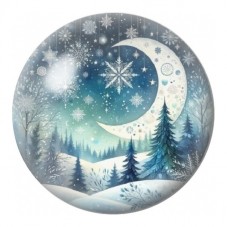 Cabochon en Verre Illustré Lune d’Hiver sur la Forêt 12 à 25mm pour la Création de Bijoux Fantaisie - DIY