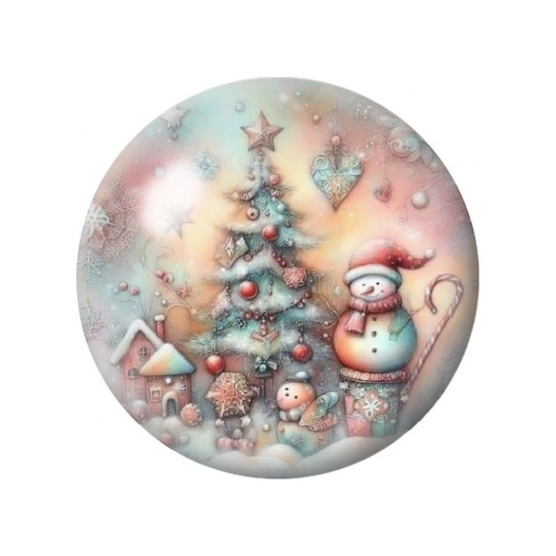 Cabochon en Verre Illustré Bonhomme de Neige au Sapin 12 à 25mm
