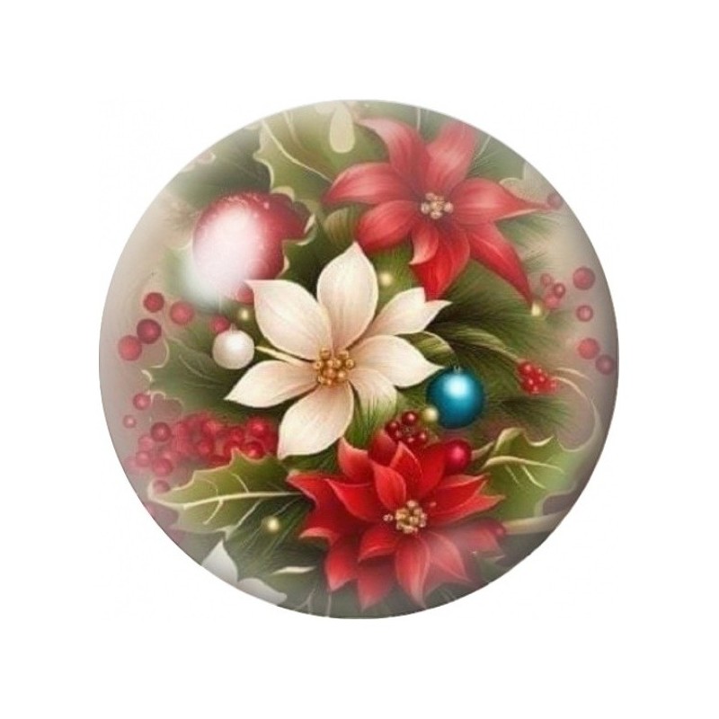 Cabochon en Verre Illustré Bouquet de Poinsettias 12 à 25mm
